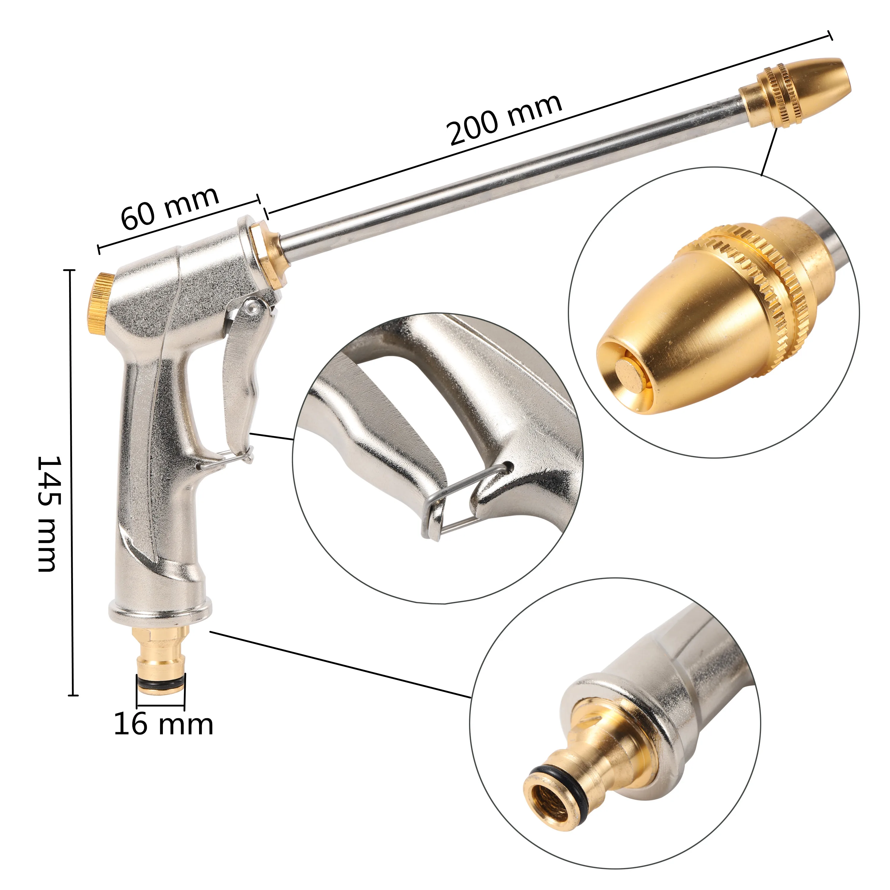 Alloy Metal High Pressure Long Rod Water Gun Garden Flower Grass Irrigation Spray Gun Car Washing Floor Cleaning Pet Bath Tool