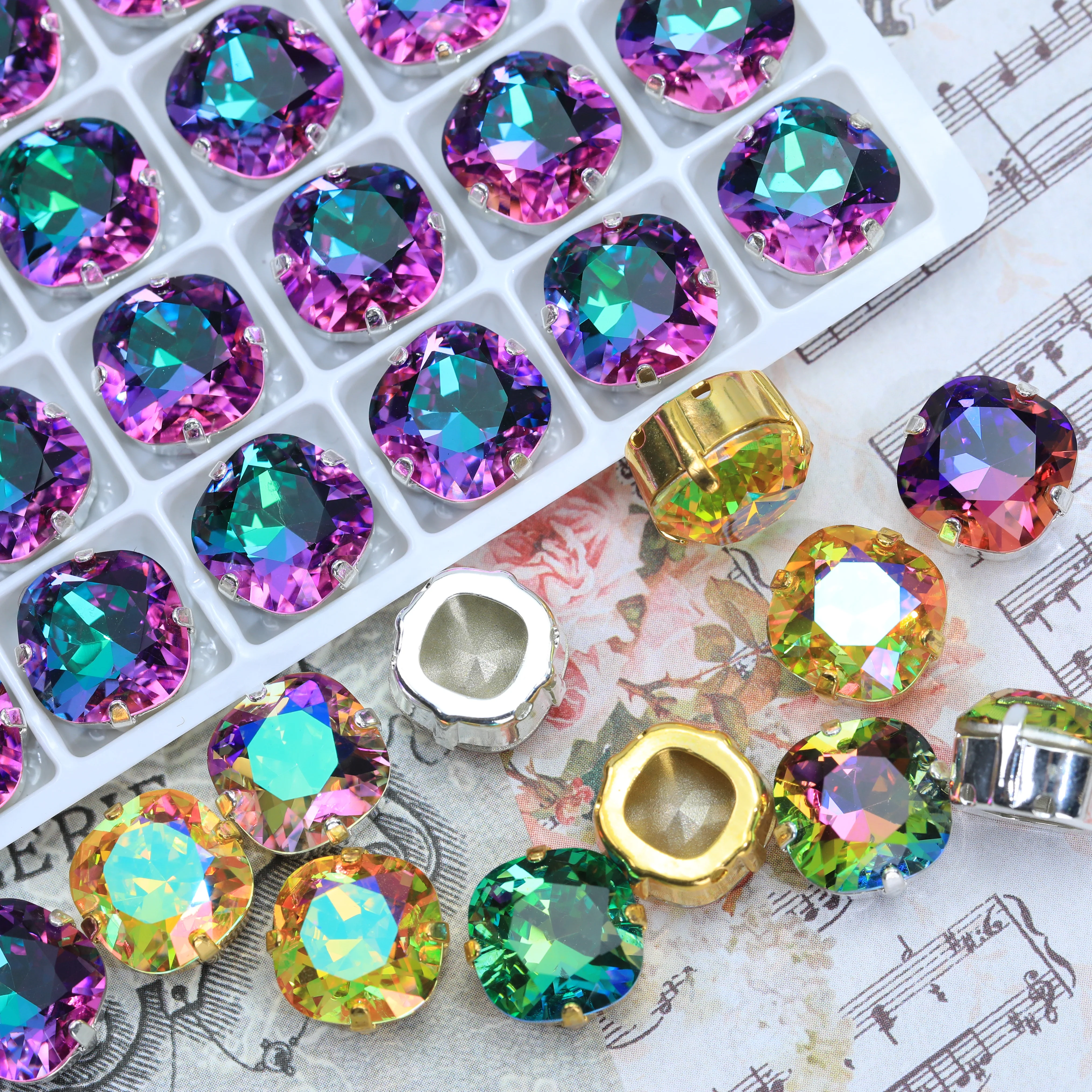 Cushion Fancy Stone Claw-Set Rhinestones Crystal Plating Effect Top Quality High-Shine Artificial Crystal Clothing Decoration