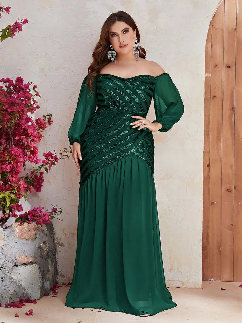 Abiti estivi lunghi da donna senza spalline con paillettes Splicing abiti da festa 2024 nuovo abito da sposa verde Sexy di grandi dimensioni femminile