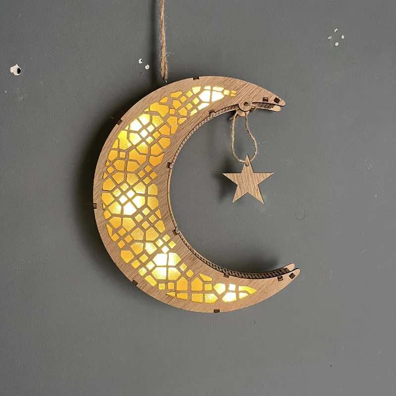 

-Border Middle East Arabic Decorative Moon LED Light Festival Wooden Crafts Home Decoration Ornaments