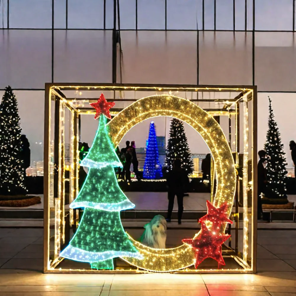 Holiday Lighting Landscape Illuminated Able Standing Board 2d Photograph Motif Christmas Lights for Mall Photo Corner