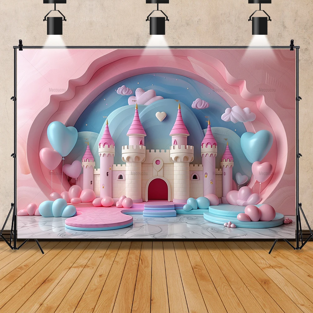 Princess Pink Castle Girl Banner Backdrop Custom Newborn Kid Room Birthday Party Photography Poster Decoration Studio Background