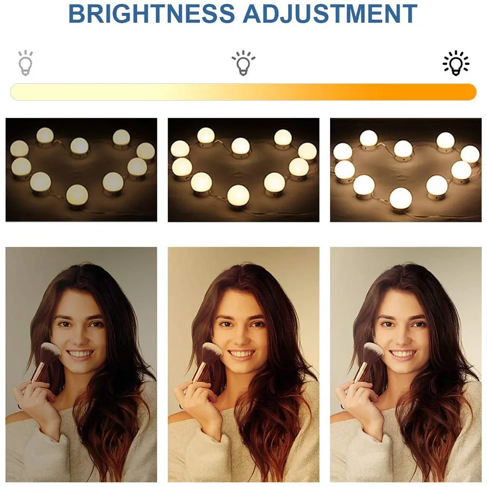 2/6/10/14 Bulbs Bathroom Mirror with LED Light Makeup Mirror Lamp Dressing Table Dimmable LED Vanity Lights USB Mirror Lighting