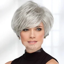 Grey Short Hair White women's Wig Heat Resitant Synthetic Hair Party Cosplay Costume Curly Wigs Peluca