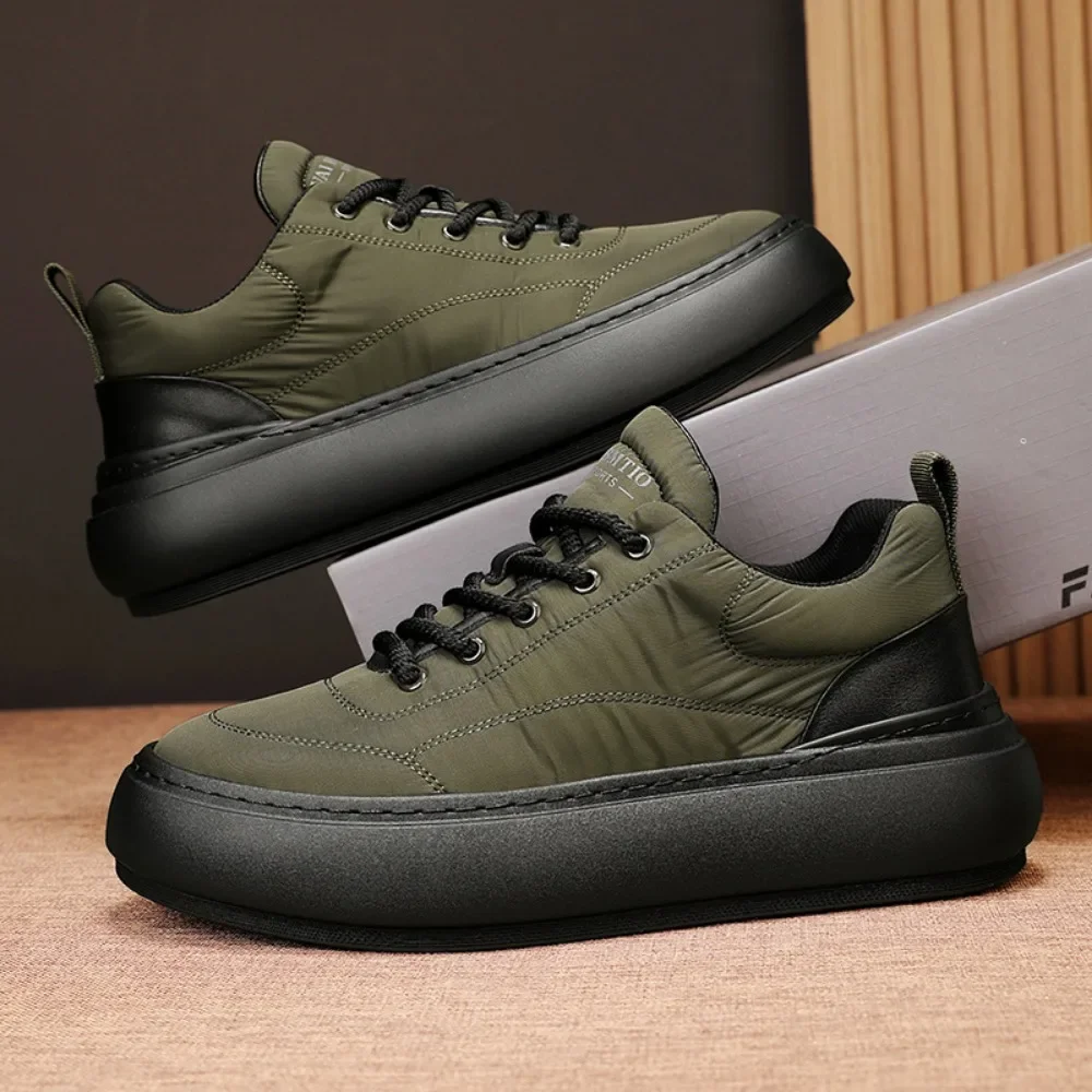 Casual Shoes for Men Autumn and Winter Down Fabric Casual Shoes Thick Soled Board Shoes Men\'s Velvet Platform Sneakers for Man