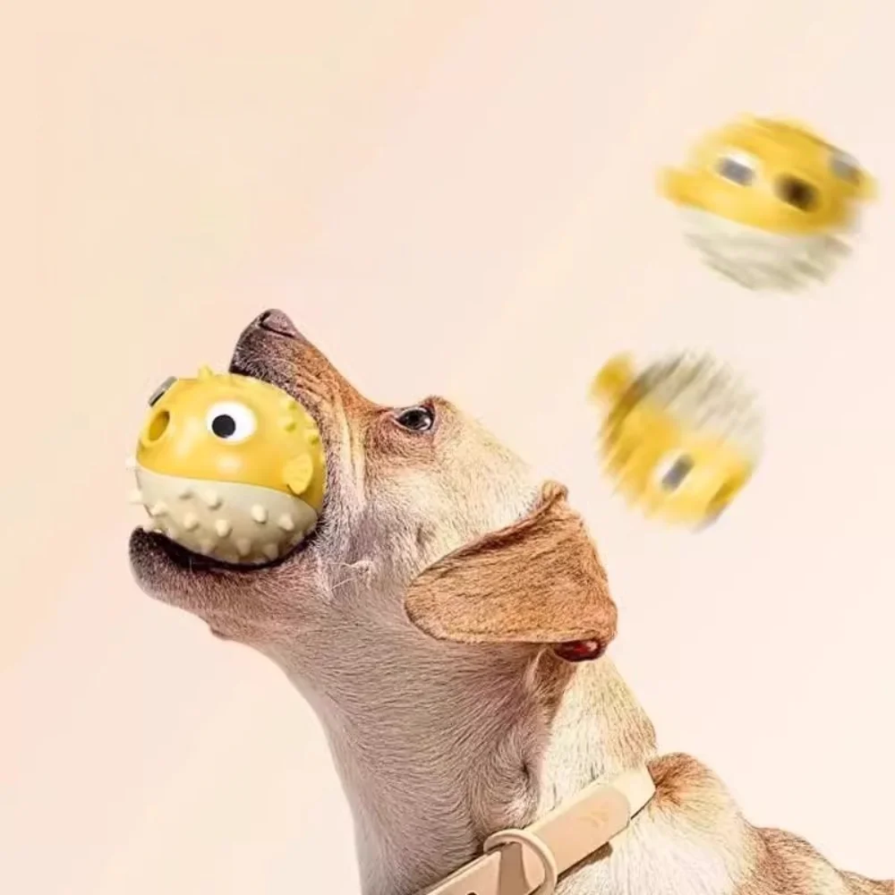 Springender Kugelfisch-Hundespielzeug: Leckerli-Dispenser und bissfester Ball für die Zahngesundheit – Spaß für Corgi, Pudel, Golden Retriever