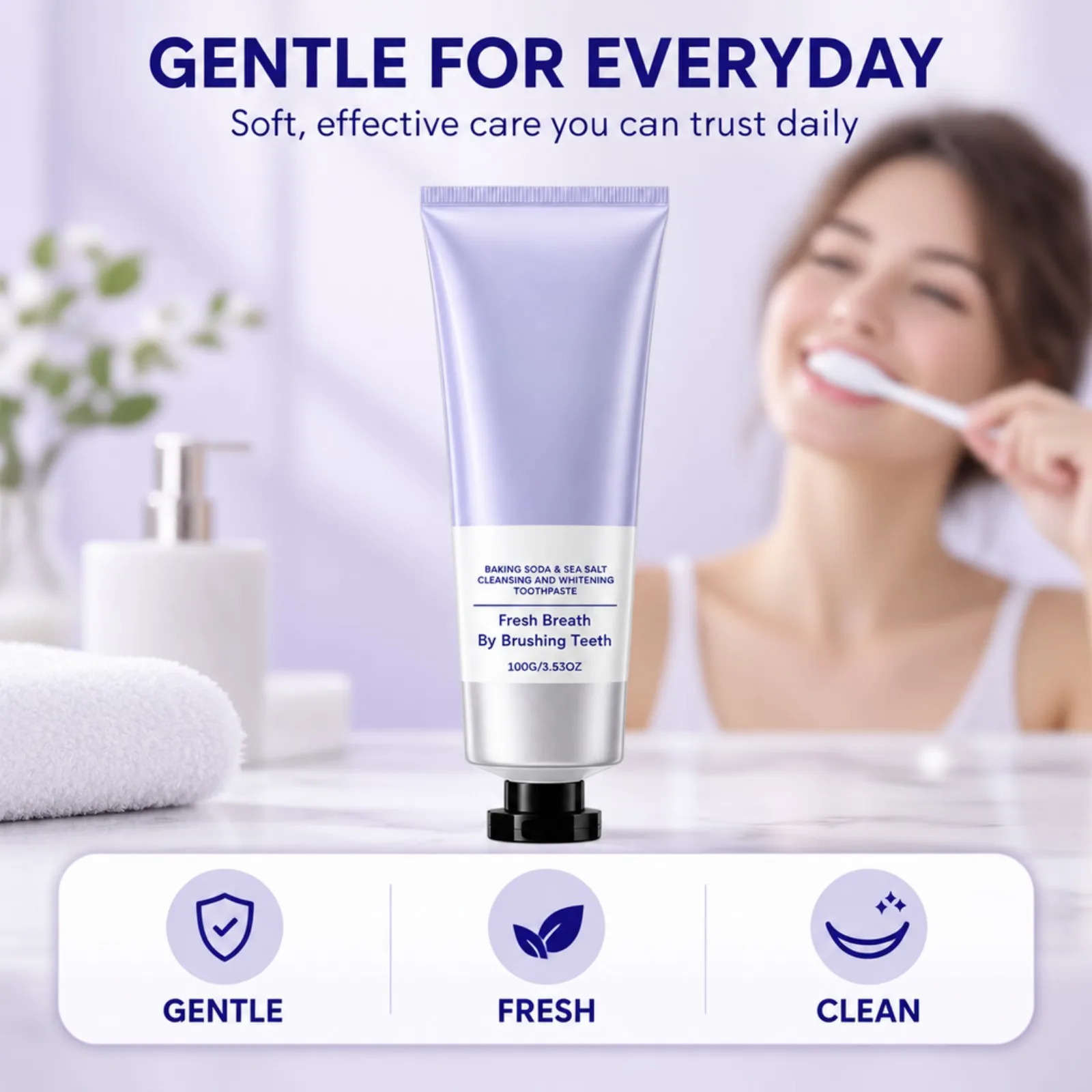 Baking Soda Sea Salt Toothpaste Gentle Brightening Look Clean Teeth Fresh Breath Mint Flavor Daily Oral Care Gum Friendly 100g