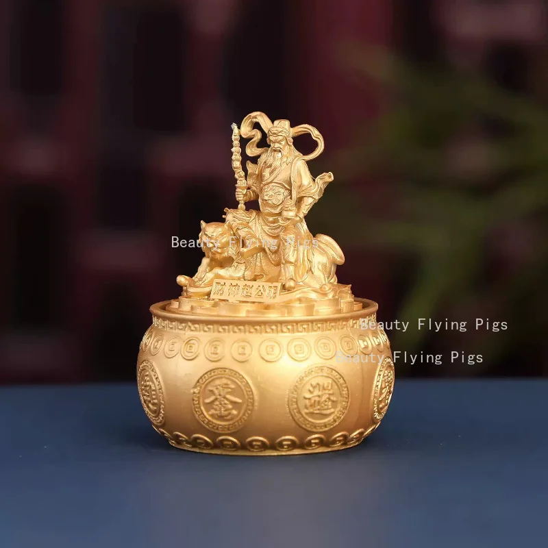 God of Wealth Zhao Gongming Statue, Golden Tiger Riding God of Fortune Figurine,Feng Shui Wealth Attracting Home Decoration