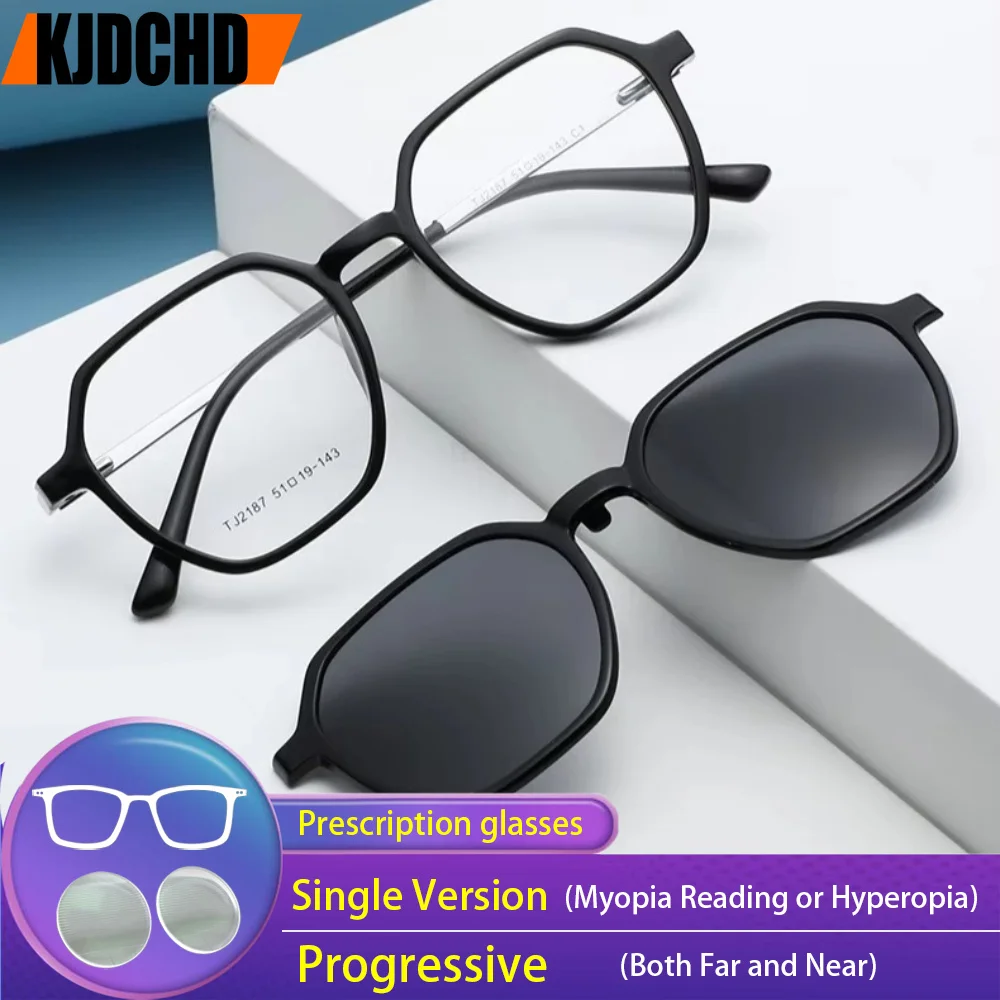 KJDCHD Multifunctional Magnetic Prescription Myopia Glasses  Men Business TR Metal Night Vision Anti Glare Progressive Glasses