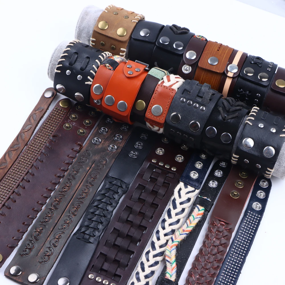 20Pcs/Lot Hip Hop Punk Style Leather Men's And Women's Bracelets, Daily Party Jewelry Accessories, Randomly Sent