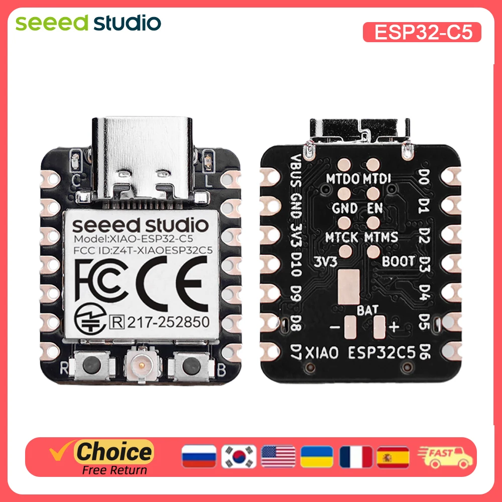 Seeed Studio XIAO ESP32-C5 – Tiny RISC-V MCU, Dual-Band Wi-Fi 6 & BLE 5 for Wearables & Compact IoT Prototyping