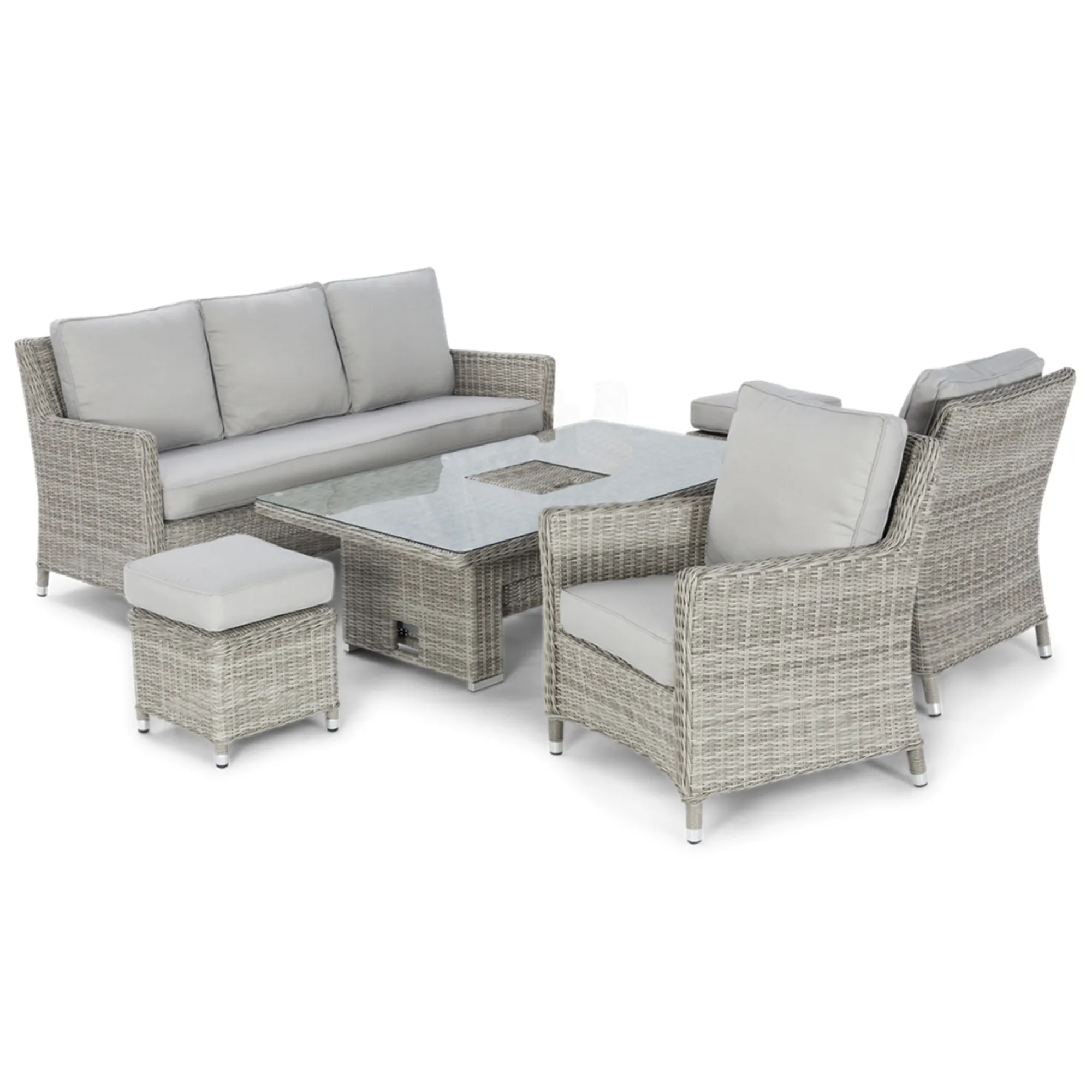 

Patio Wicker Dining Set Outdoor Furniture Sofa with Ice Bucket and Rising Table Waterproof Garden Rattan Sofa