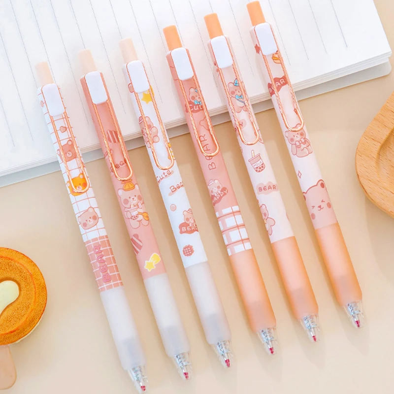 6Pcs/Pack Cute bear Gel Pen animal Pen for School Writing Cute Neutral Pen Office Supplies kids Stationery gift