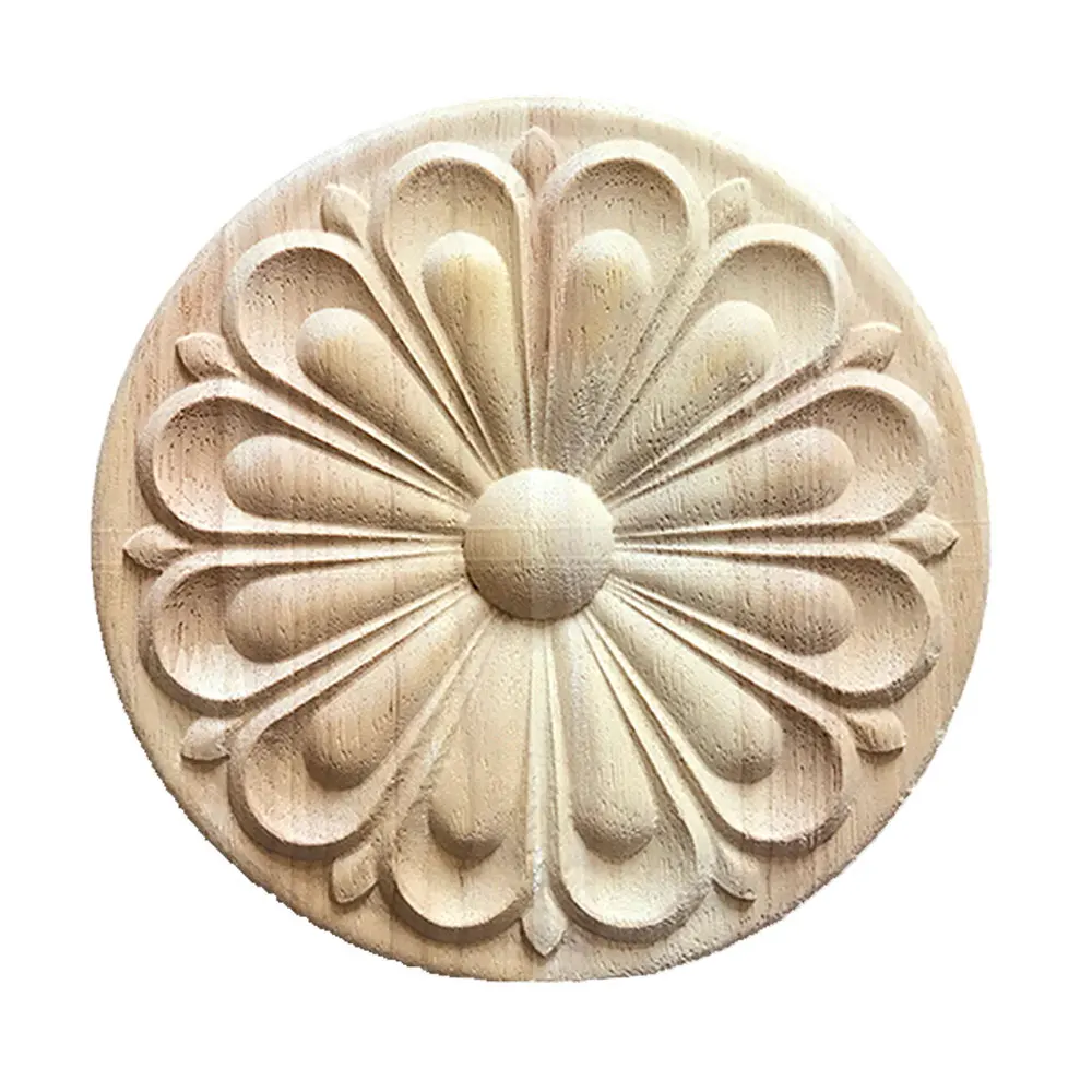 

Wood-Carved Mouldings Hand Made Flower Pattern Round Applique Unpainted Fine Frame Onlay Wall Furniture Cabinet Decoration