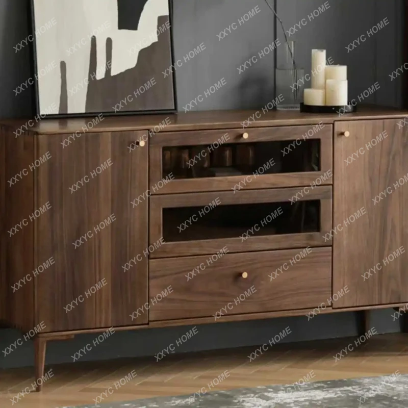 

Q black walnut solid wood locker tea cabinet modern simple side cabinet