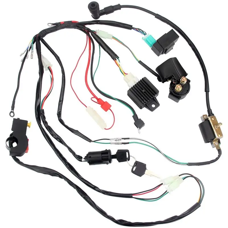 A82U-Wiring Harness CDI Ignition Coil Kit For 50Cc 70Cc 90Cc 110Cc ATV Electric Quad Vehicle, Full Vehicle Circuit Ignition