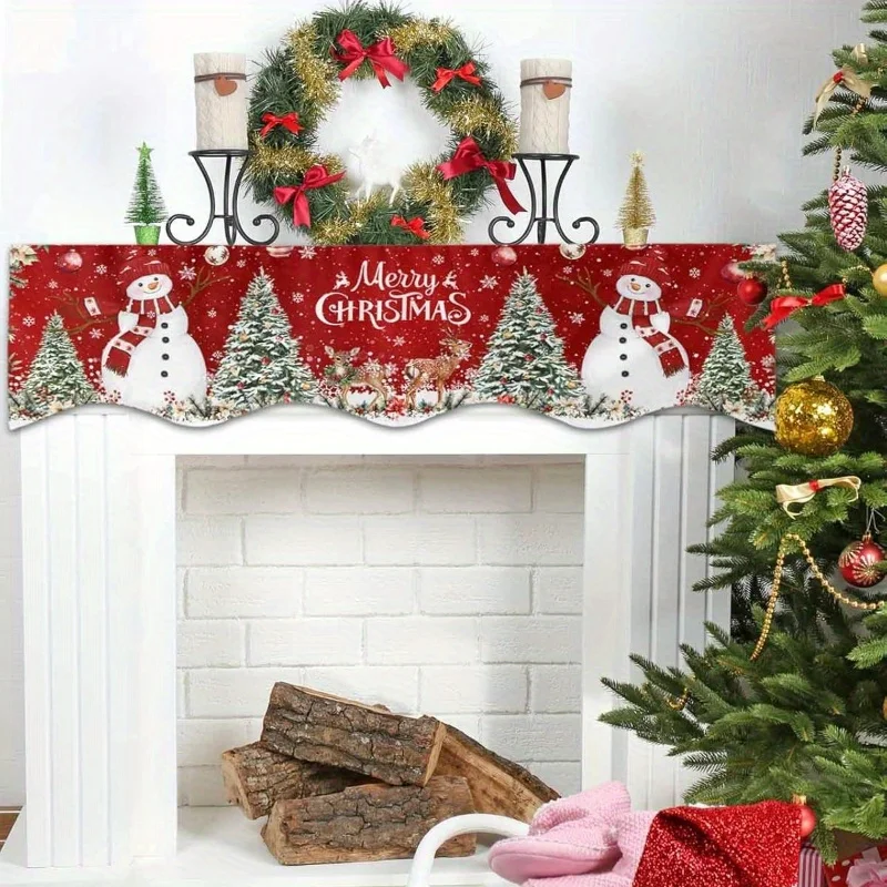 VIKAMA Christmas Fireplace Mantel Scarf Snowman Pine Reindeer Xmas Mantel Topper Winter Holiday Fireplace Hanging Home Decor