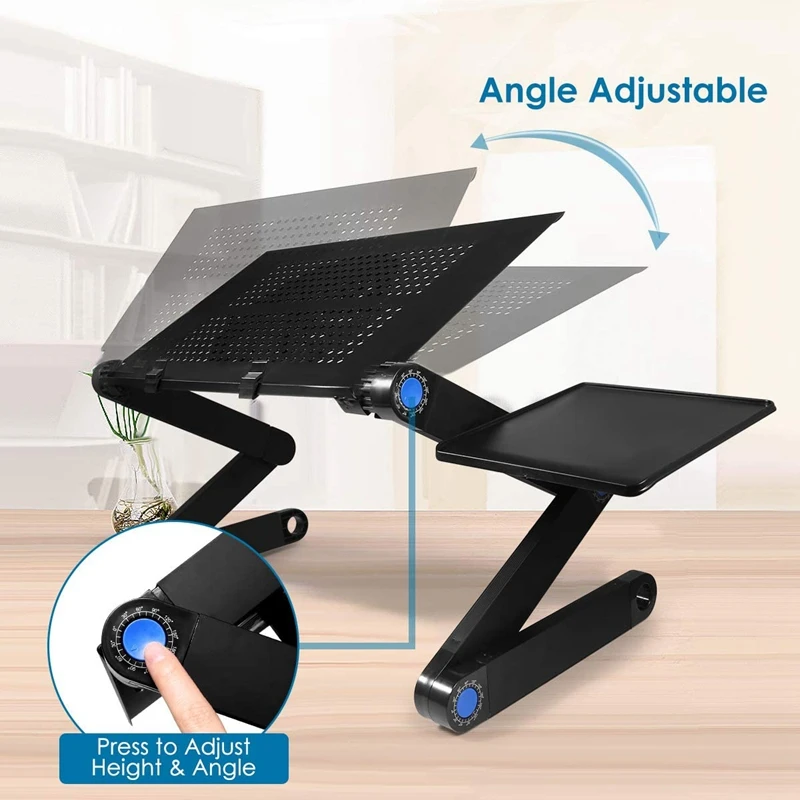 Adjustable Laptop Bed Table Computer Stand, Laptop Notebook Stand Reading Holder With Large Cooling Fan & Mouse Pad