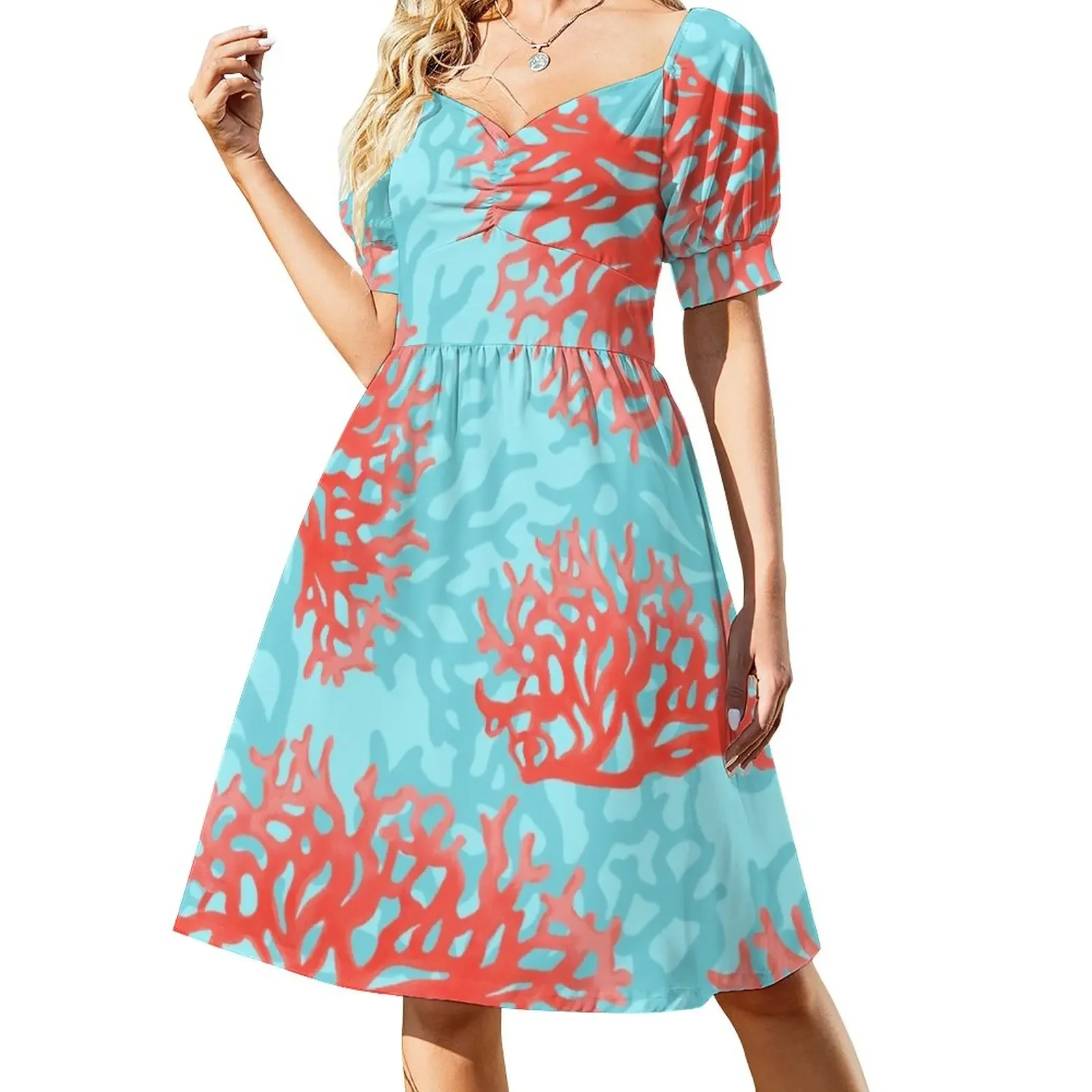 

Coral Short-Sleeved Dress beach outfits for women Women dresses summer Dress for pregnant women