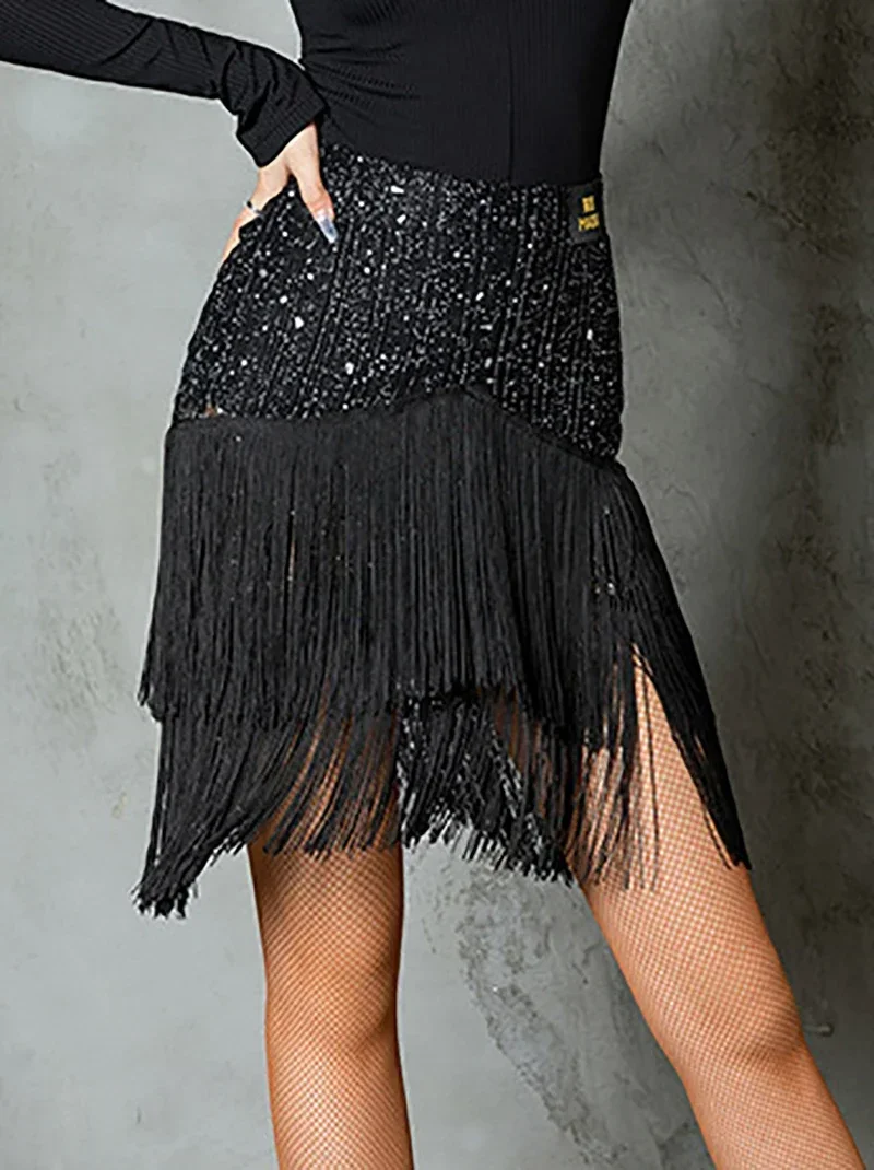 Latin Dance Women Stage Performance Costume Fringe Latin Half Skirt Training Ballroom Rumba Samba Tassels Practice Dancewear