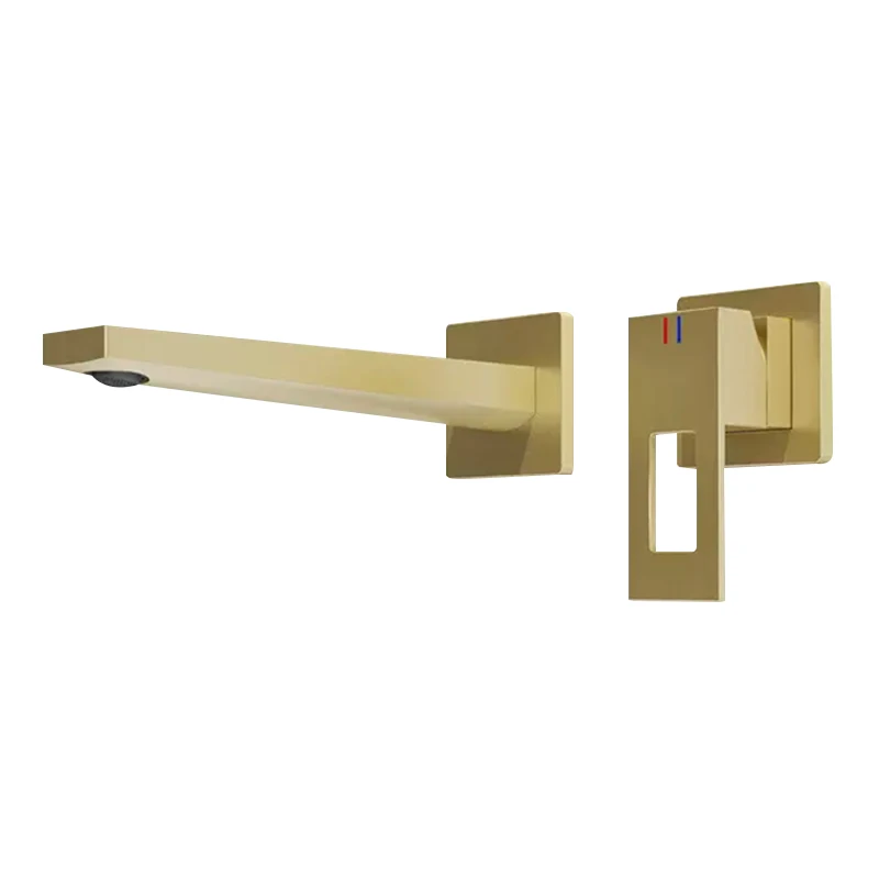 

New Design Wall Mounted Concealed Brushed Gold Square Brass Basin Faucets Waterfall Hot And Cold Bathroom Mixer Tap