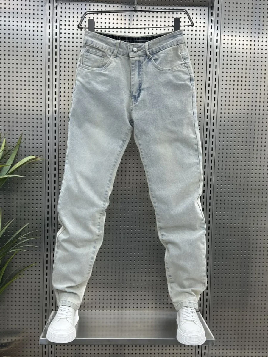 Light Wa Men's Summer Thin Straight Leg Jeans Casual Loose Fit Nine-Tenths Elastic Waed Harlan Slimming Pants