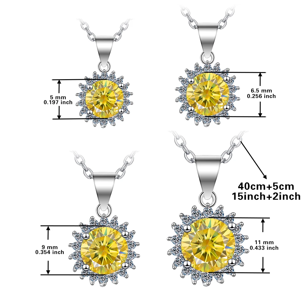 Lemon yelow Sunflower GRA moissanite Pendant S925 silver Platinum plating Charm Party Wedding Pendants Necklace Women Jewelry