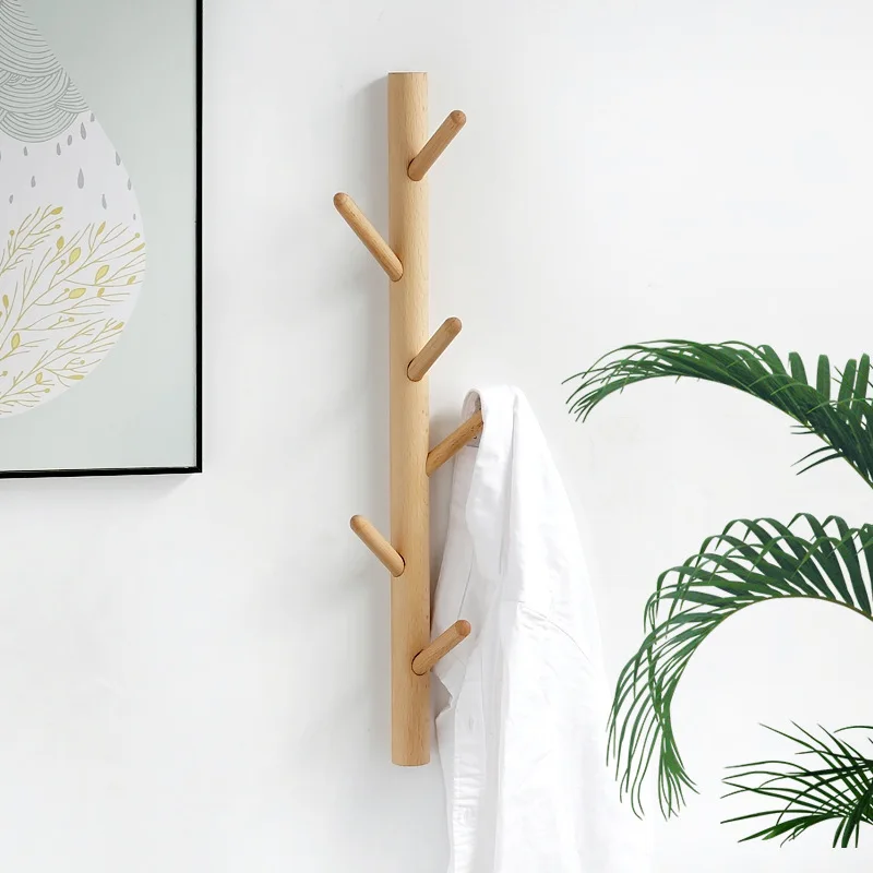 

No Punching Solid Wood Branches Clothes Rack Bedroom Entrance Wall Clothes Hanger Decorative Hooks NatureInspired Design Space