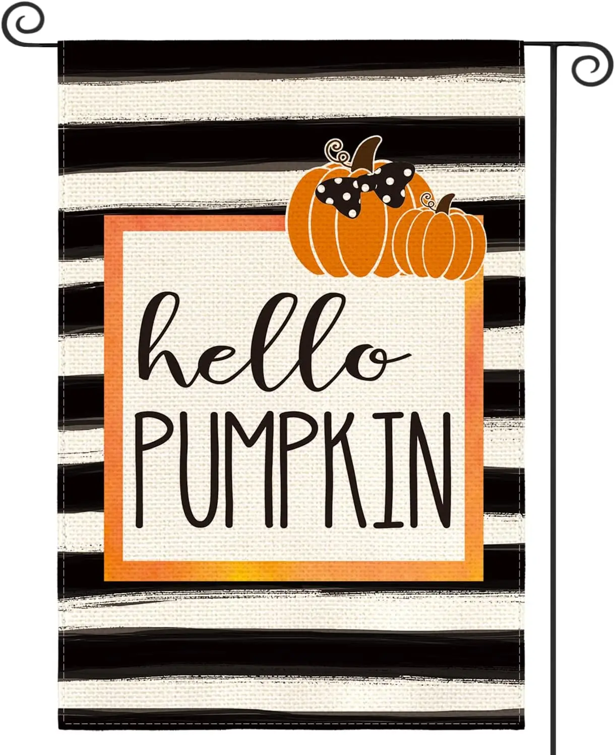 AVOIN colorlife Hello Pumpkin Fall Garden Flag 12 x 18 Inch Watercolor Stripes Double Sided, Autumn Seasonal Rustic Yard Outdoor