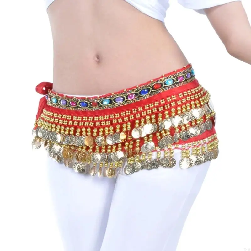 72XE – chaîne taille scintillante pour danse du ventre, ceinture élastique en Polyester pour les spectacles sur scène