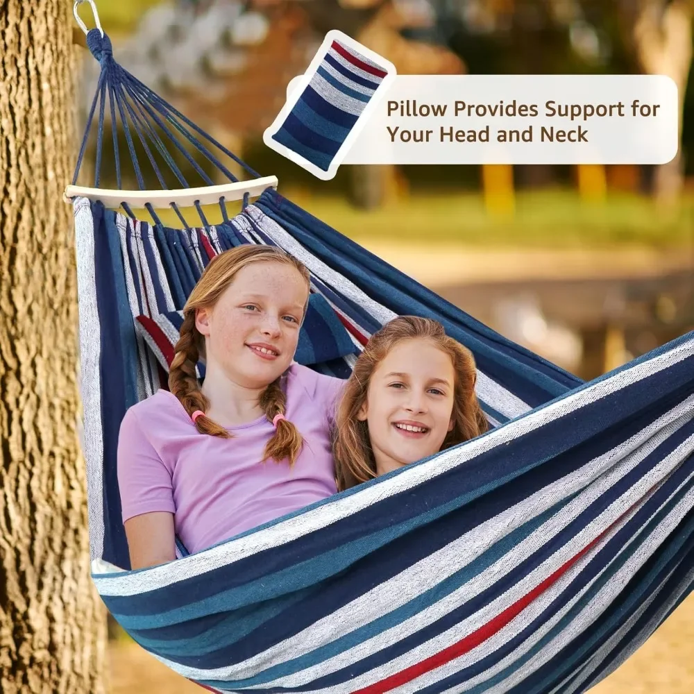 

Hammocks，Cotton soft and breathable portable with detachable strut pillows, 2 sturdy Webbins, and 2 mountain buckles Hammocks