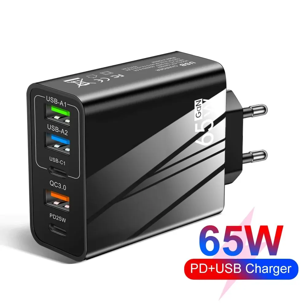 65W USB Charger Quick Charge 3.0 5 Ports PD Type C Fast Charging Wall Charger For iPhone Samsung Xiaomi Huawei USB Phone Adapter