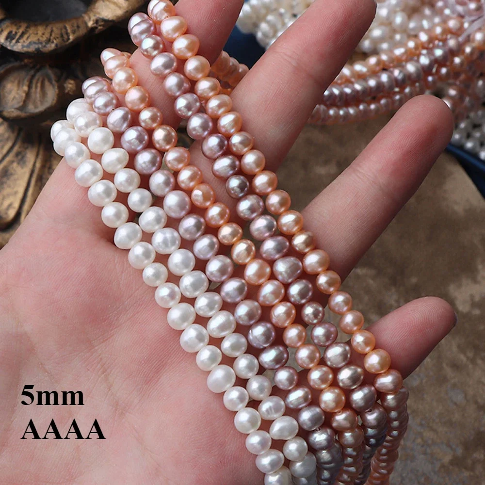 

5mm 4A Natural Freshwater White Orange Purple Near Round Smooth Pearl Loose Bead Jewelry Make DIY Necklace Bracelet Accessories