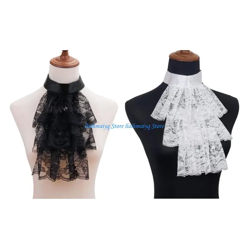 573B Detachable Neckline Lace Collar, Decorative Layered Faux Collar Accessory for Round V Shirt Collar Outfit Matching