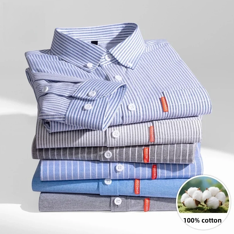 New 100% Cotton Oxford Men's Shirts Long Sleeves Soft Regular Fit Formal Dress White Shirt Pocket Social Blouse Male Clothes
