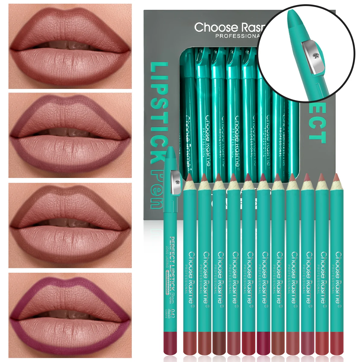 12-teiliges mattes Lipliner-Set, langlebig, nicht trocknend, perfekt zum Umrissen und Füllen von Lippen-Make-up-Set