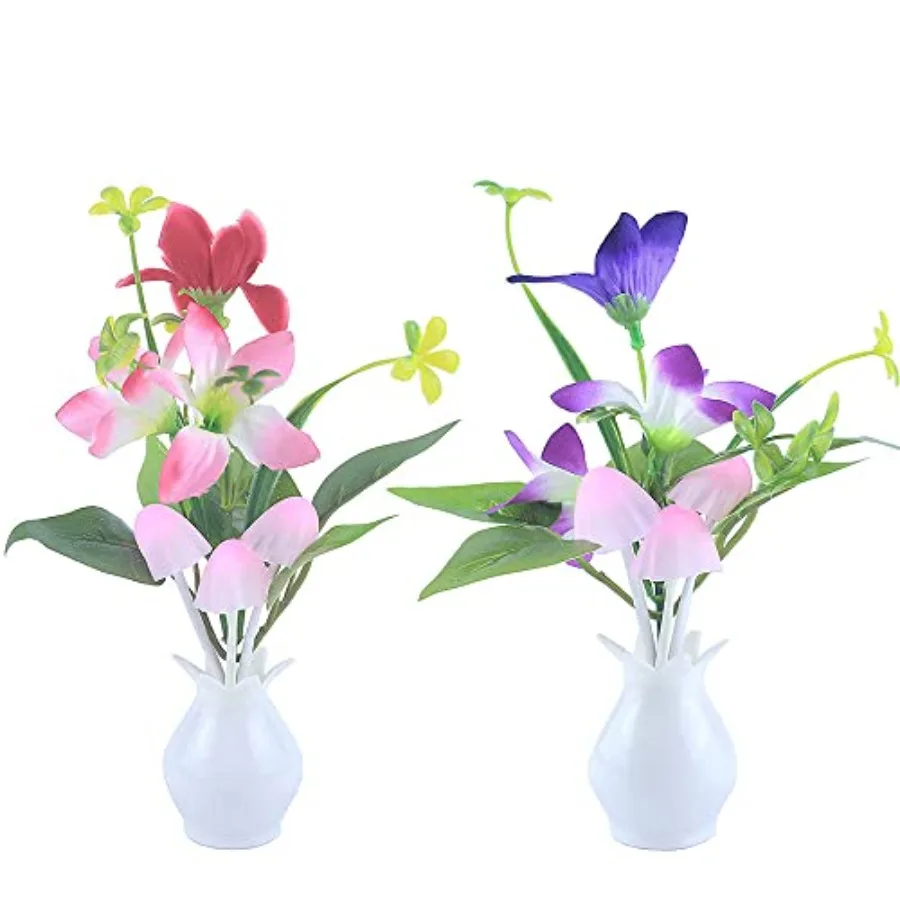 2 Pack Mushroom Night Light, Lily Flowers Plug-in Mushrooms Colors Changing Nightlight Nursery Bed Lamps Colorful Wall Lamp LED