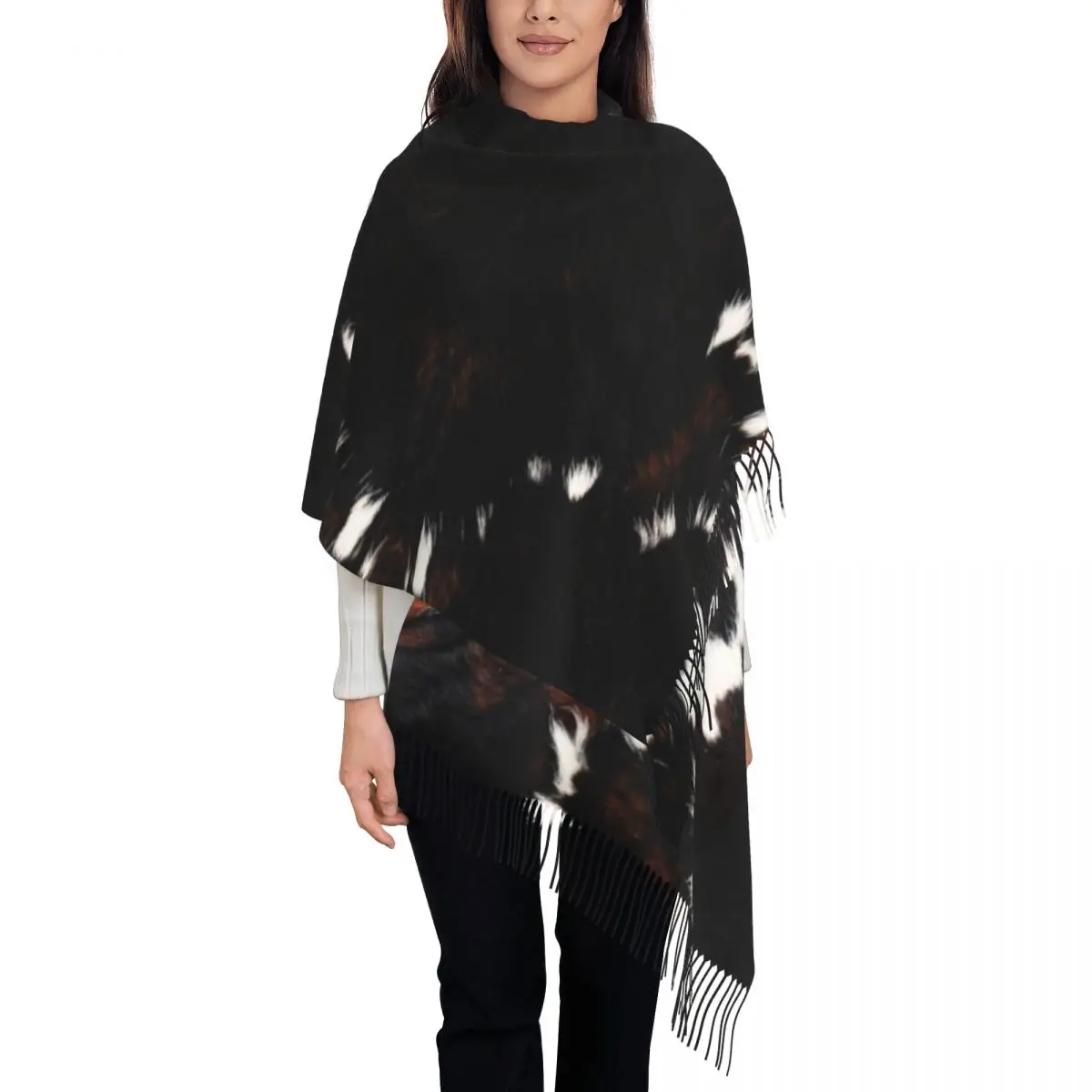 Custom Print Cowhide Luxury Cattle Hide Texture Scarf Men Women Winter Warm Scarves Shawls Wraps