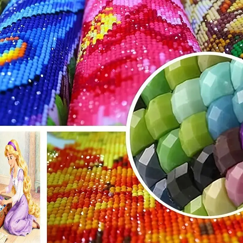 1 قطعة 5D الحفر الكامل الماس مجموعة الطلاء ، DIY الأميرة رابونزيل مستوحاة مغامرة الإعدادية ، الكرتون طويل شعر أشقر فتاة التعبئة Sui