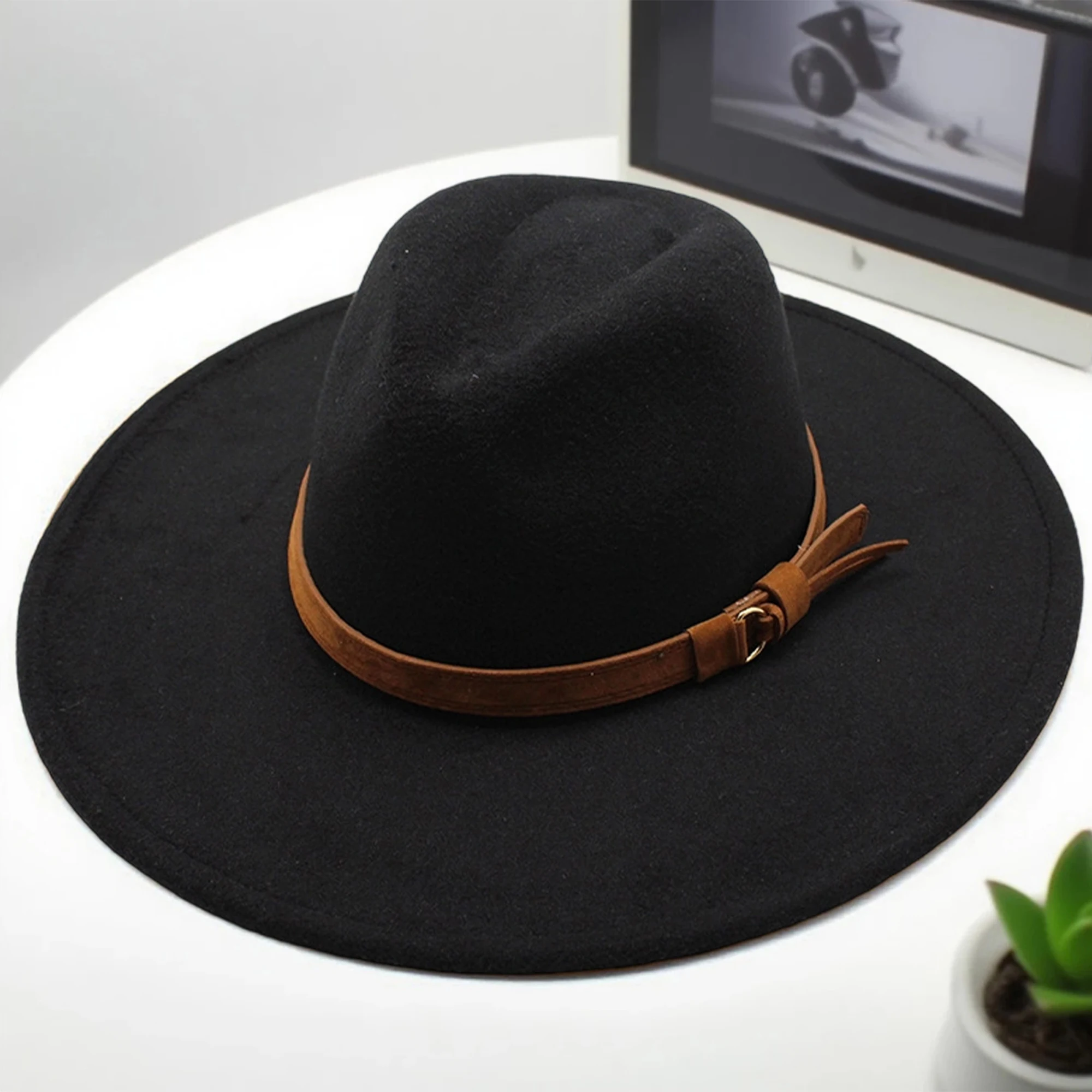 قبعة فيدورا من الصوف الكلاسيكي بحافة واسعة وحزام أنيق للنساء والرجال - مثالية للحفلات وأحداث الجاز #5