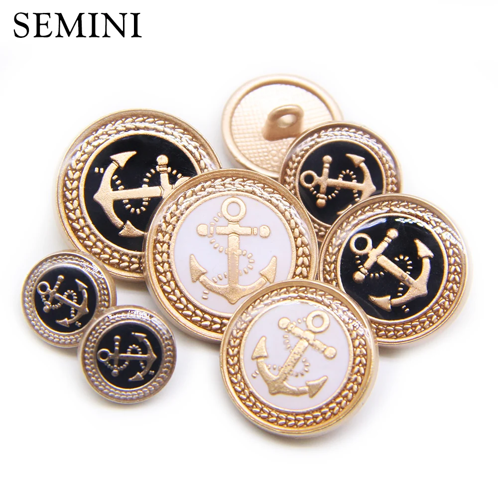 10pcs/lot New Fashion Classic Anchor Sewing Button Decorative Gold Black White Buttons For Clothing Overcoat Uniform Suit DIY