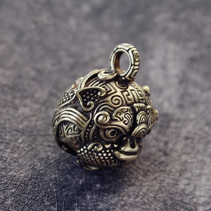 Vintage Metal Brass Tiger Key Chains DIY Hanging Jewelry Accessories Figurines Chinese Good Luck Tinkle Bell Charm DIY Keyring
