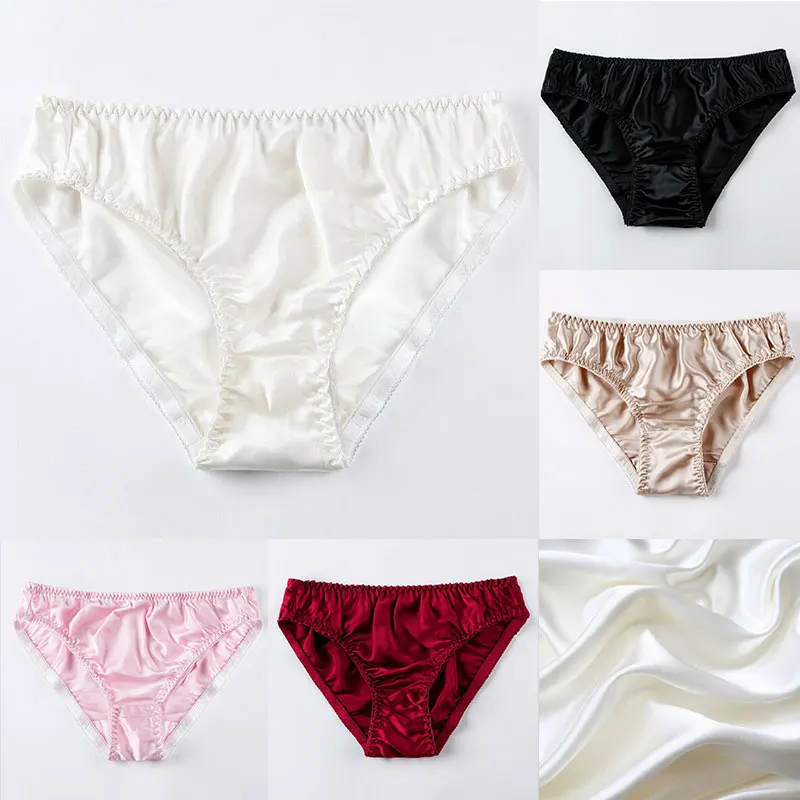 100% Silk Panties Female Ladies Seamless Underwear Comfortable Breathable Satin Briefs Sexy Pure Color Luxury Plus Size Panties