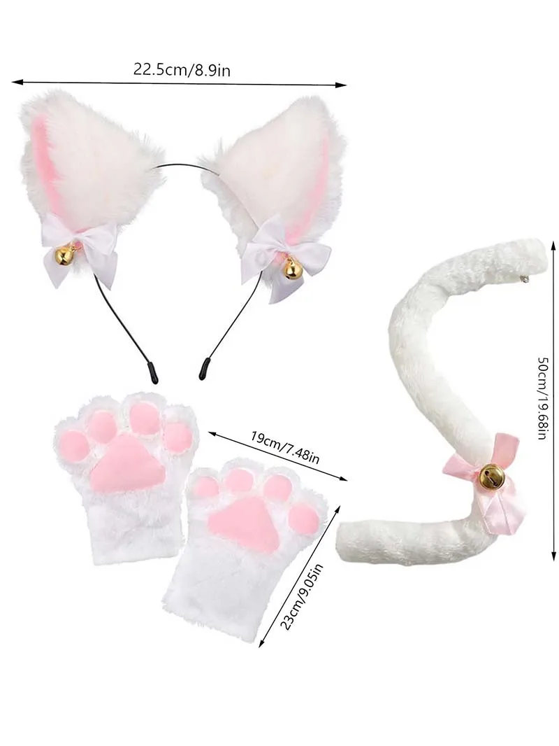 Halloween-Party Katzen-Kopfband Halskette Krallen-Handschuhe Schwanz-Sets Cosplay Plüsch-Glocken-Haarband Maskerade-Kopfbedeckung Haar-Accessoires – Detail 1