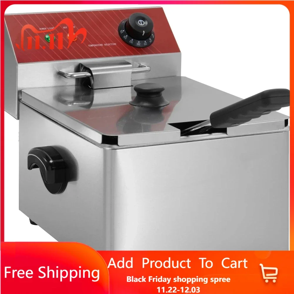 Commercial Electric Countertop Deep Fryer, 10 lb. Fryer with Basket and Night Cover, Stainless Steel Fryer for Restaurant