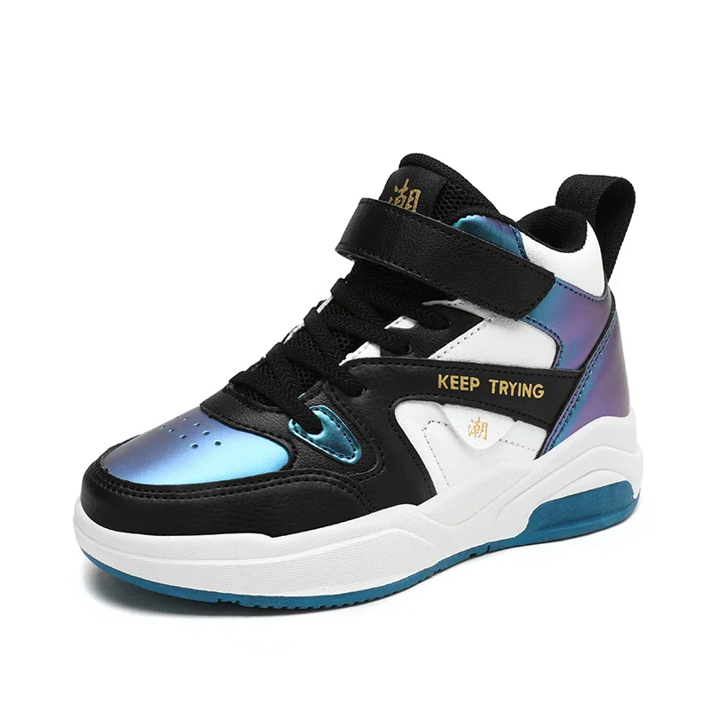 Hot Selling High Top Children Shoes New Style Leather Basketball Shoes Wear-Resisting Basketball Sneakers Outdoor Sport Shoes