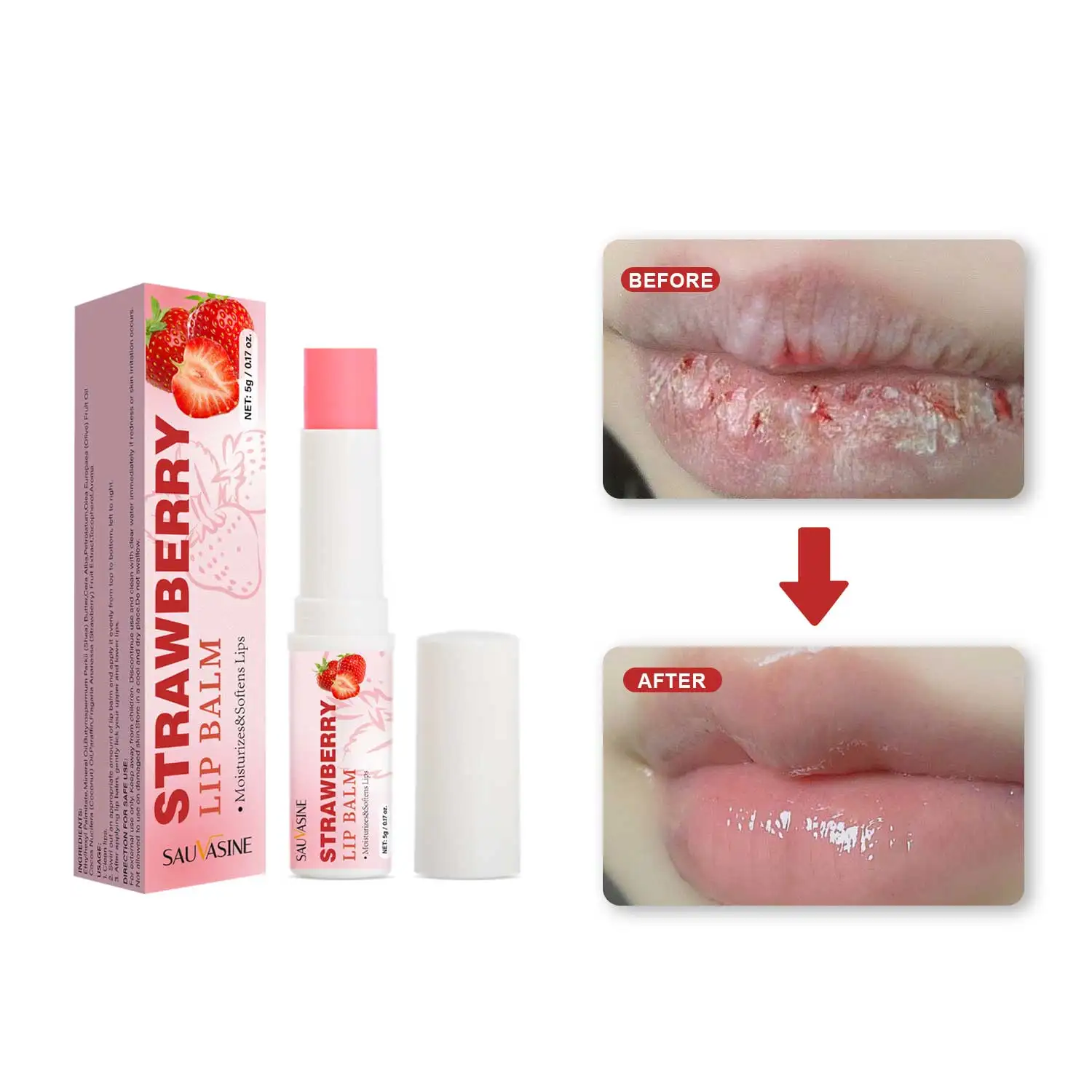 

Strawberry Lip Balm Fruit Lipstick Moisturizing Waterproof Long Lasting Moisturizing Lip Balm for For Daily Use Makeup Lip Care