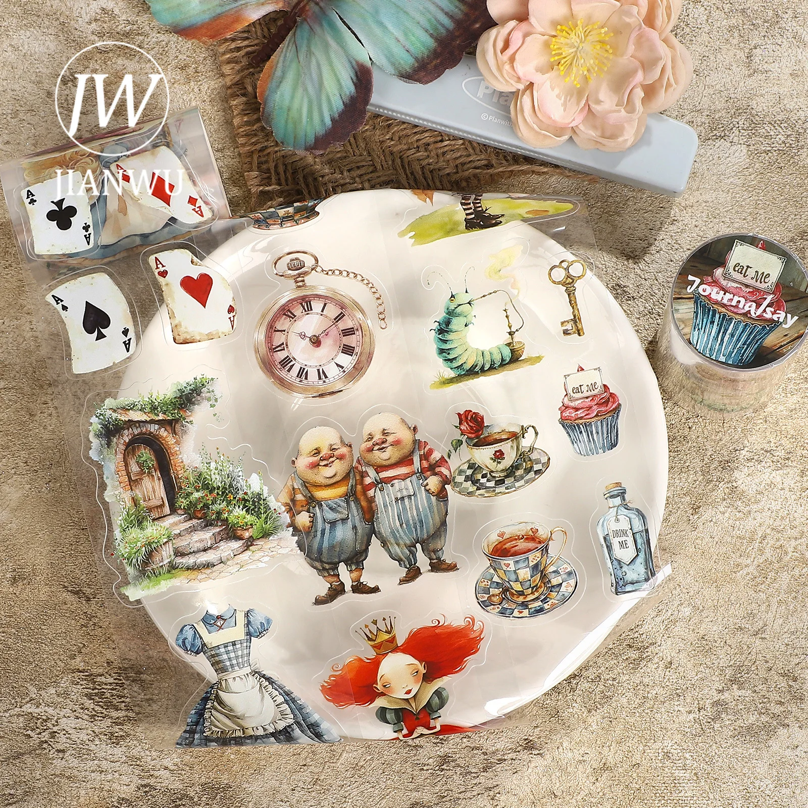 JIANWU 60mm*200cm Vintage Alice's Tea Party Landscape Material Collage Scrapbooking PET Tape Creative DIY Journal Stationery