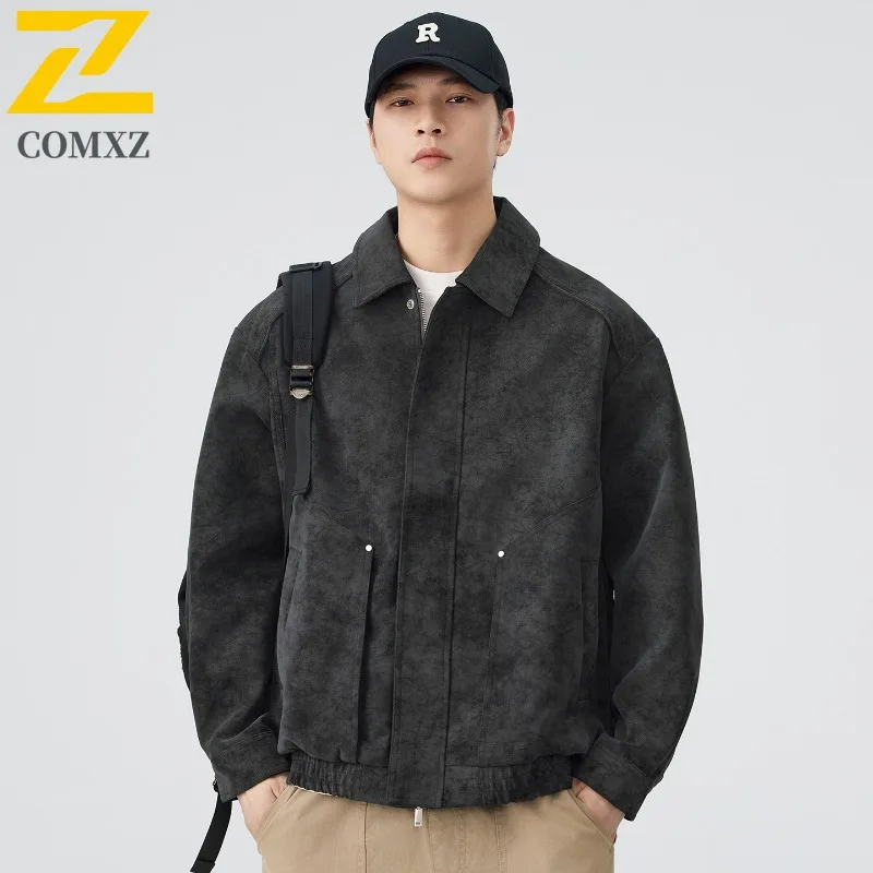 

COMXZ осень-зима новая куртка с отложным воротником пальто мужская японская винтажная свободная трендовая кожаная повседневная универсальная цена контроль 199