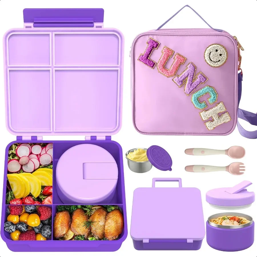 

Bento Lunch Box with 8oz Soup Thermo Leakproof Lunch Food Containers with 4 Compartment Insulated Hot Food Jar with Lunch Bag f